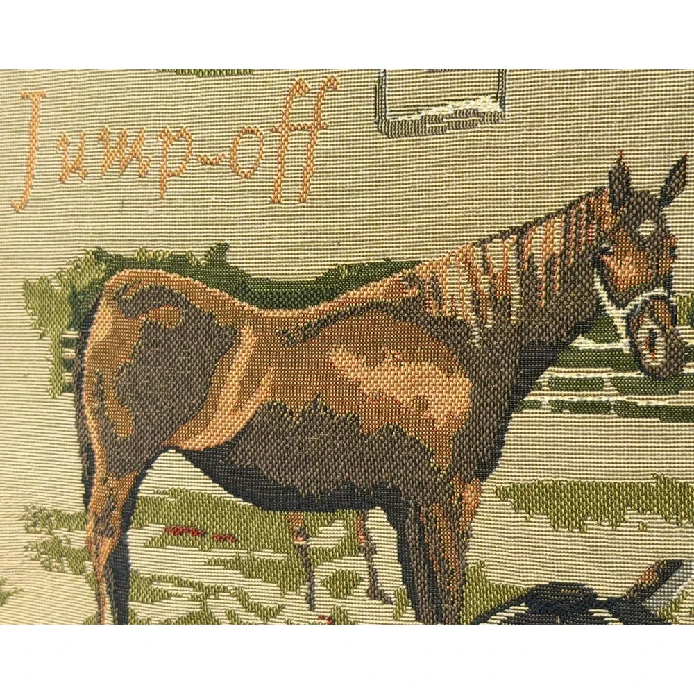 Signare Hobo Bag English Horse Riding Equestrian Print Tan Woven Tapestry Purse